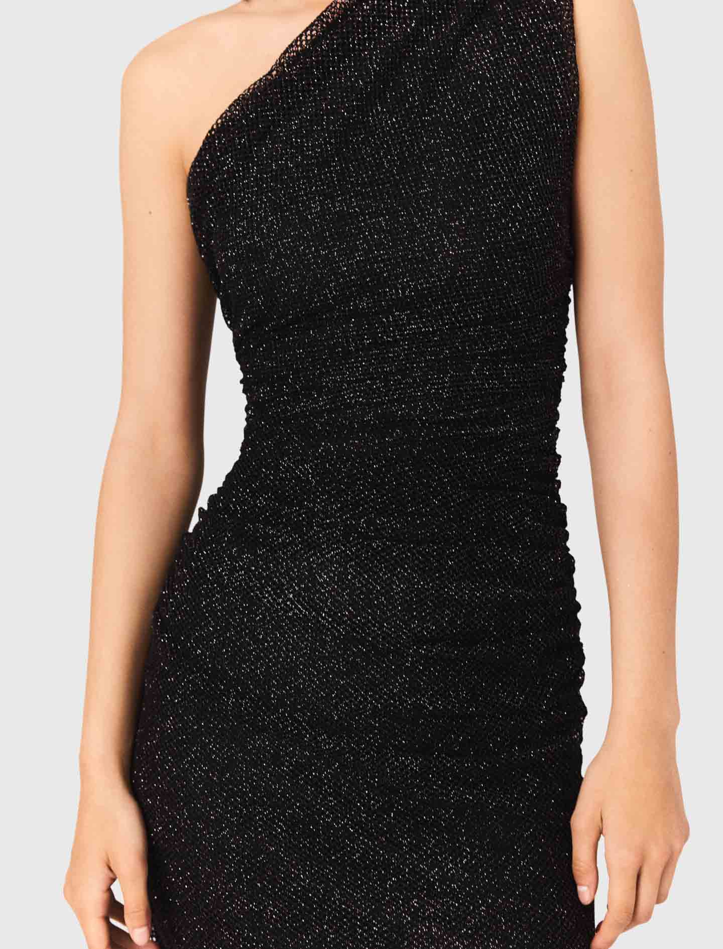 Asymmetric rhinestone knit dress
