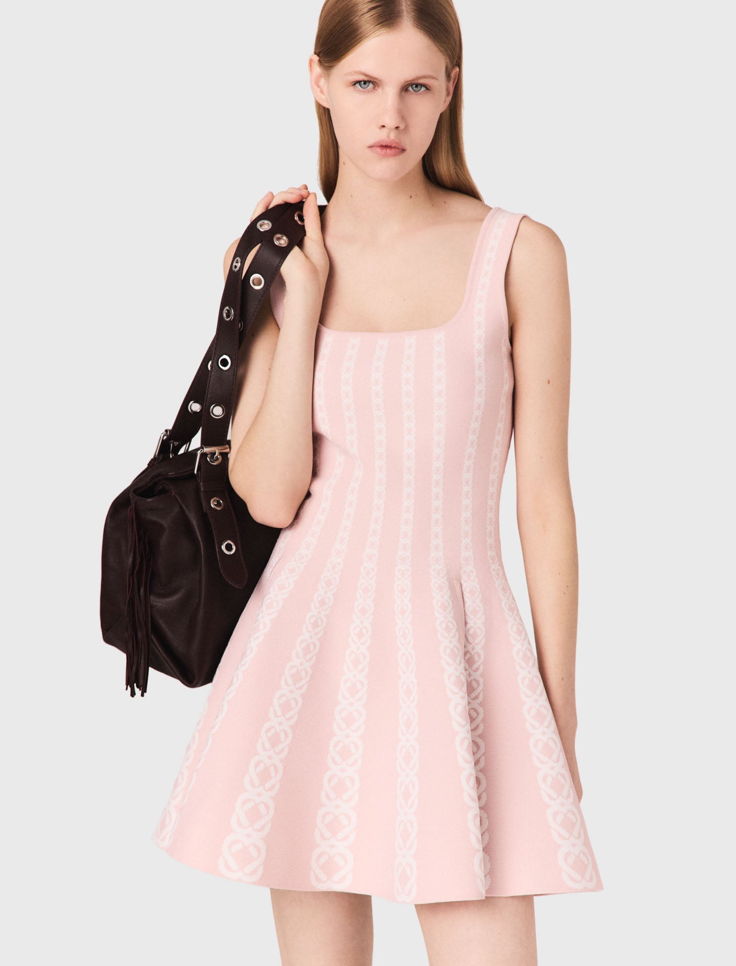 Short Jacquard Knit Dress Pink