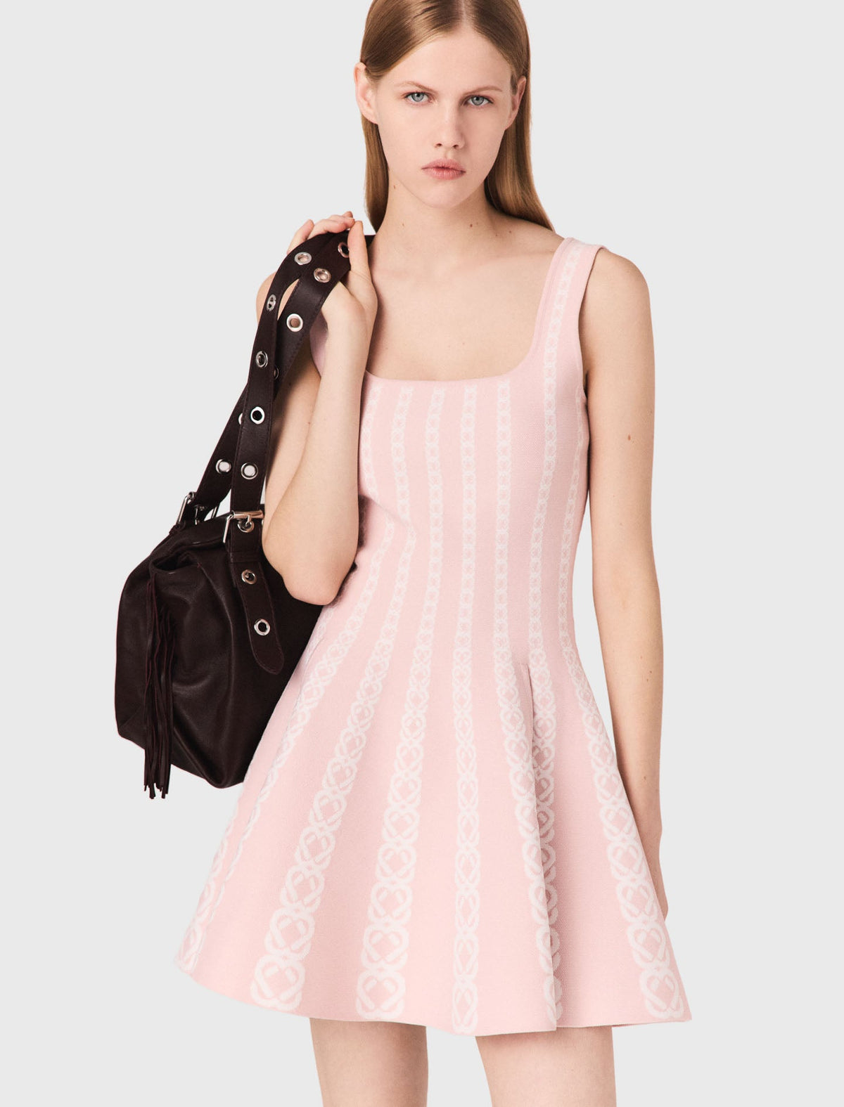 Short Jacquard Knit Dress Pink