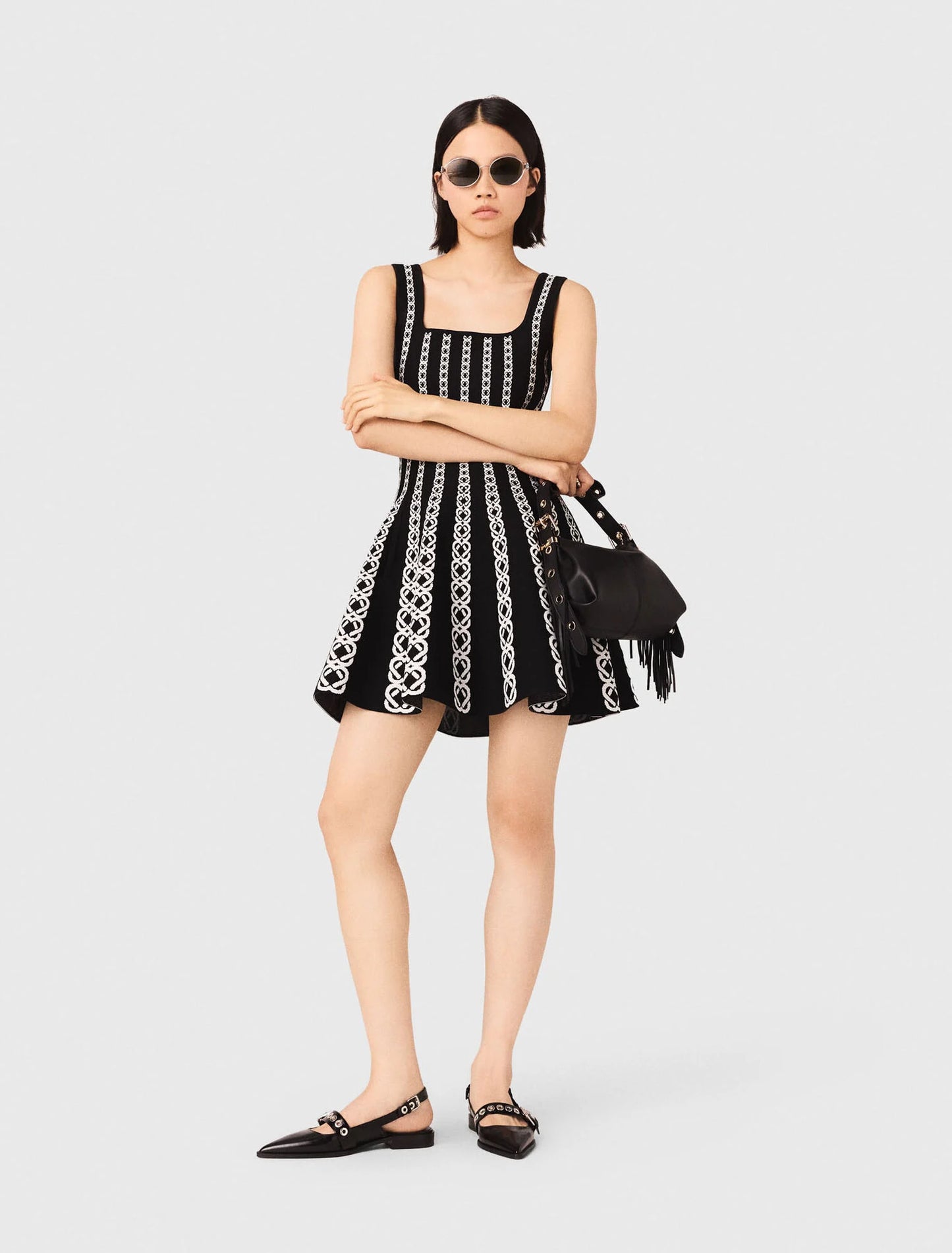 Short jacquard knit dress White / Black