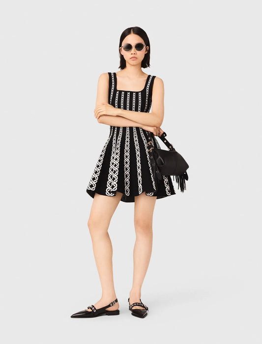 Short jacquard knit dress White / Black