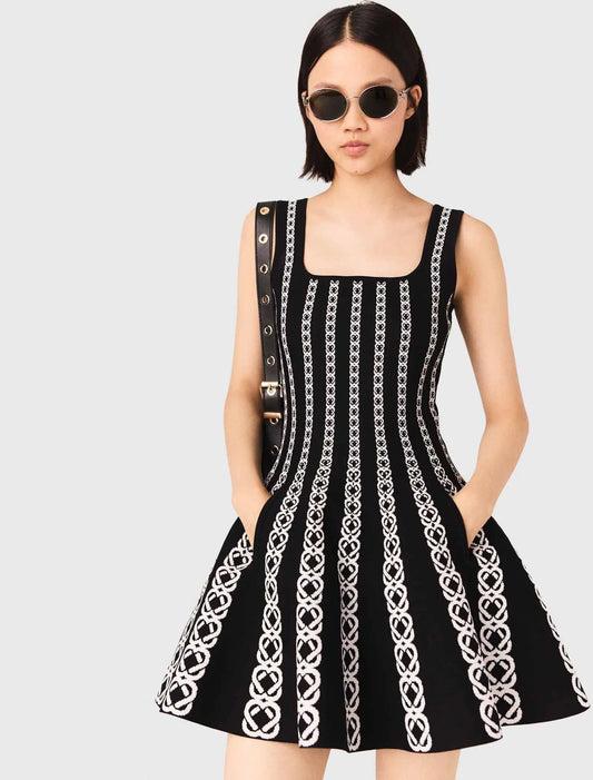 Short jacquard knit dress White / Black