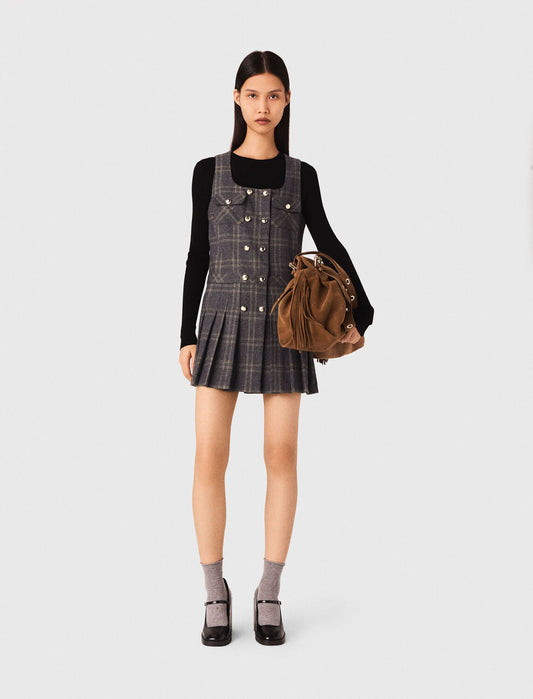 Short pleated checked dress Grey