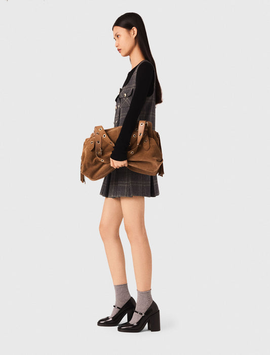 Short pleated checked dress Grey