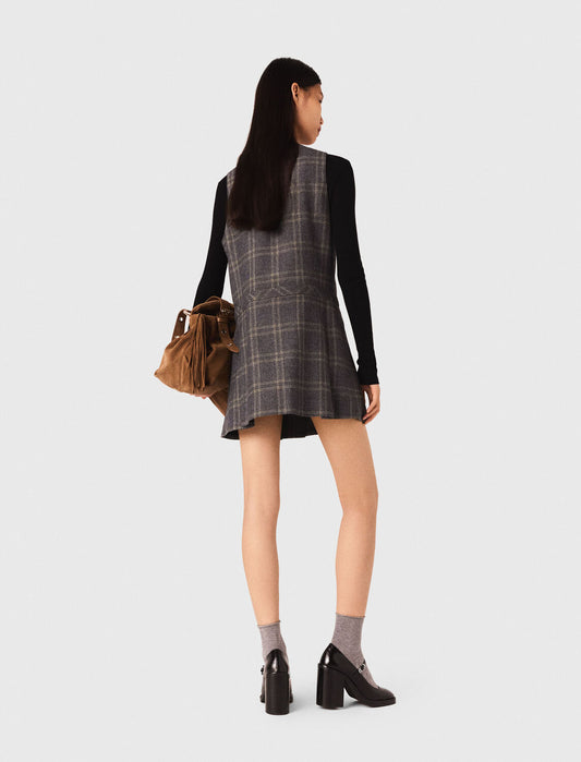 Short pleated checked dress Grey