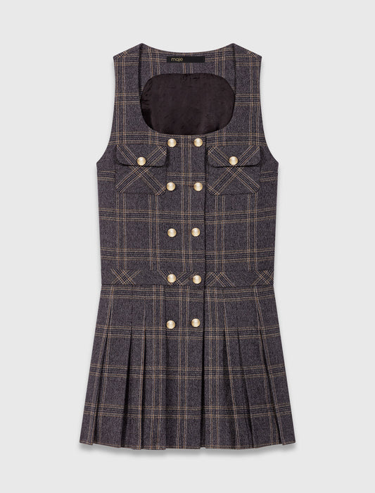 Short pleated checked dress