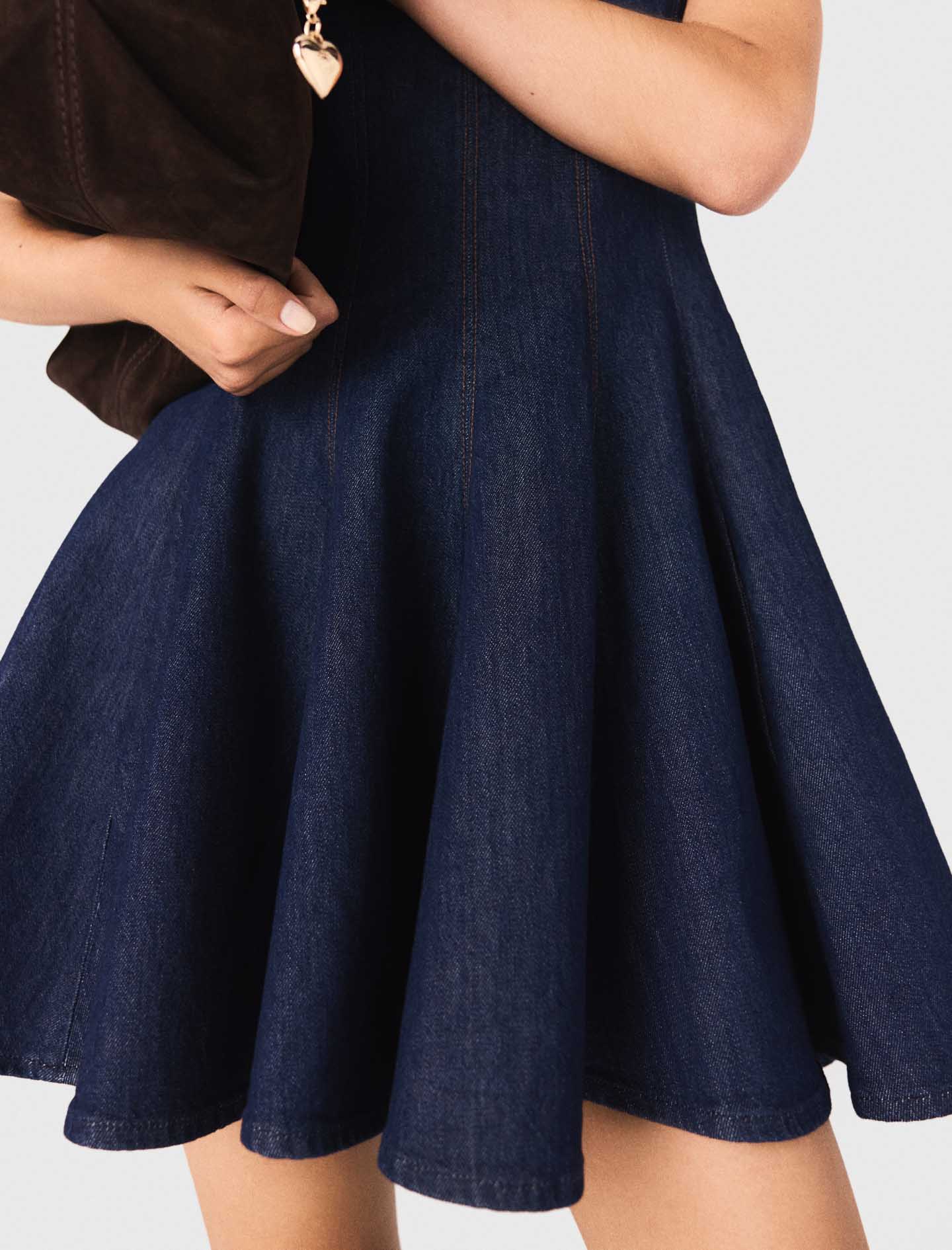 Short denim dress with ruffles