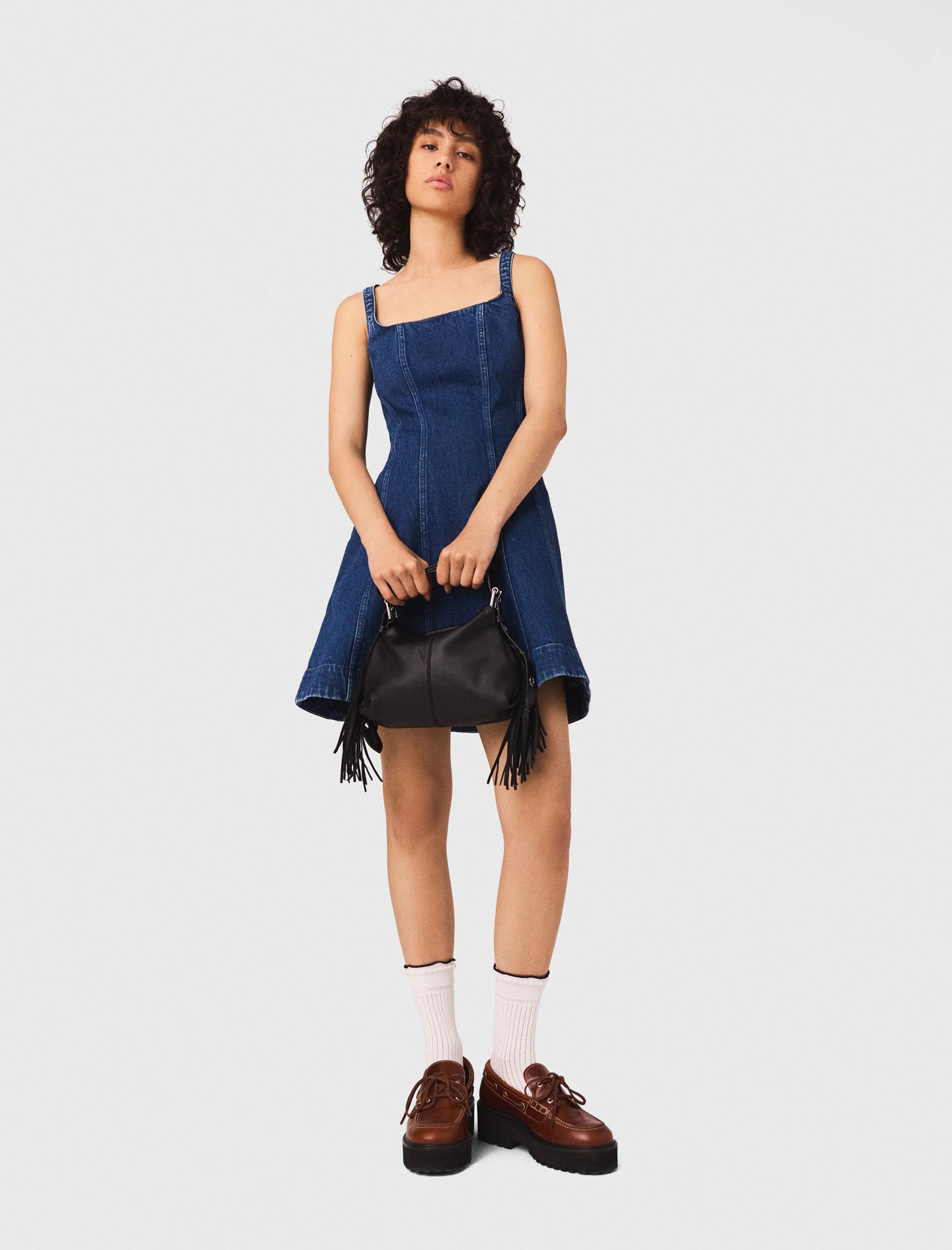 Denim Blue featured Short denim babydoll dress
