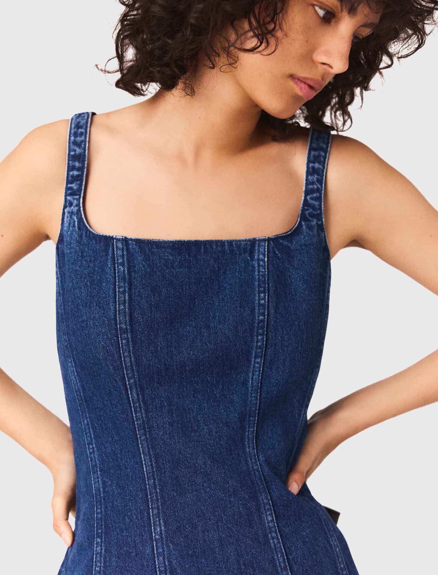 Denim Blue Short denim babydoll dress