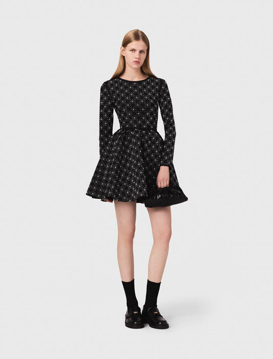 Pearl and rhinestone skater dress Black
