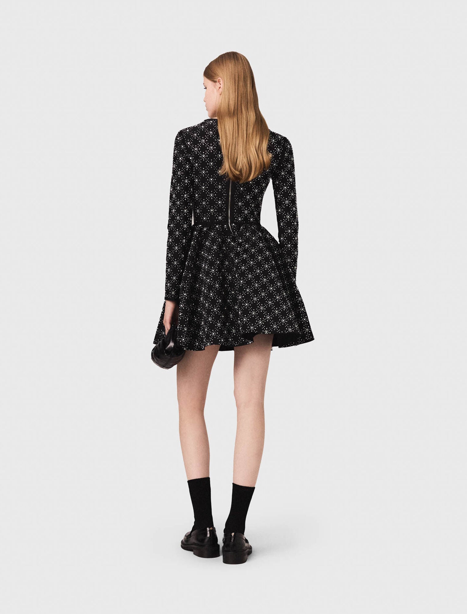 Pearl and rhinestone skater dress Black