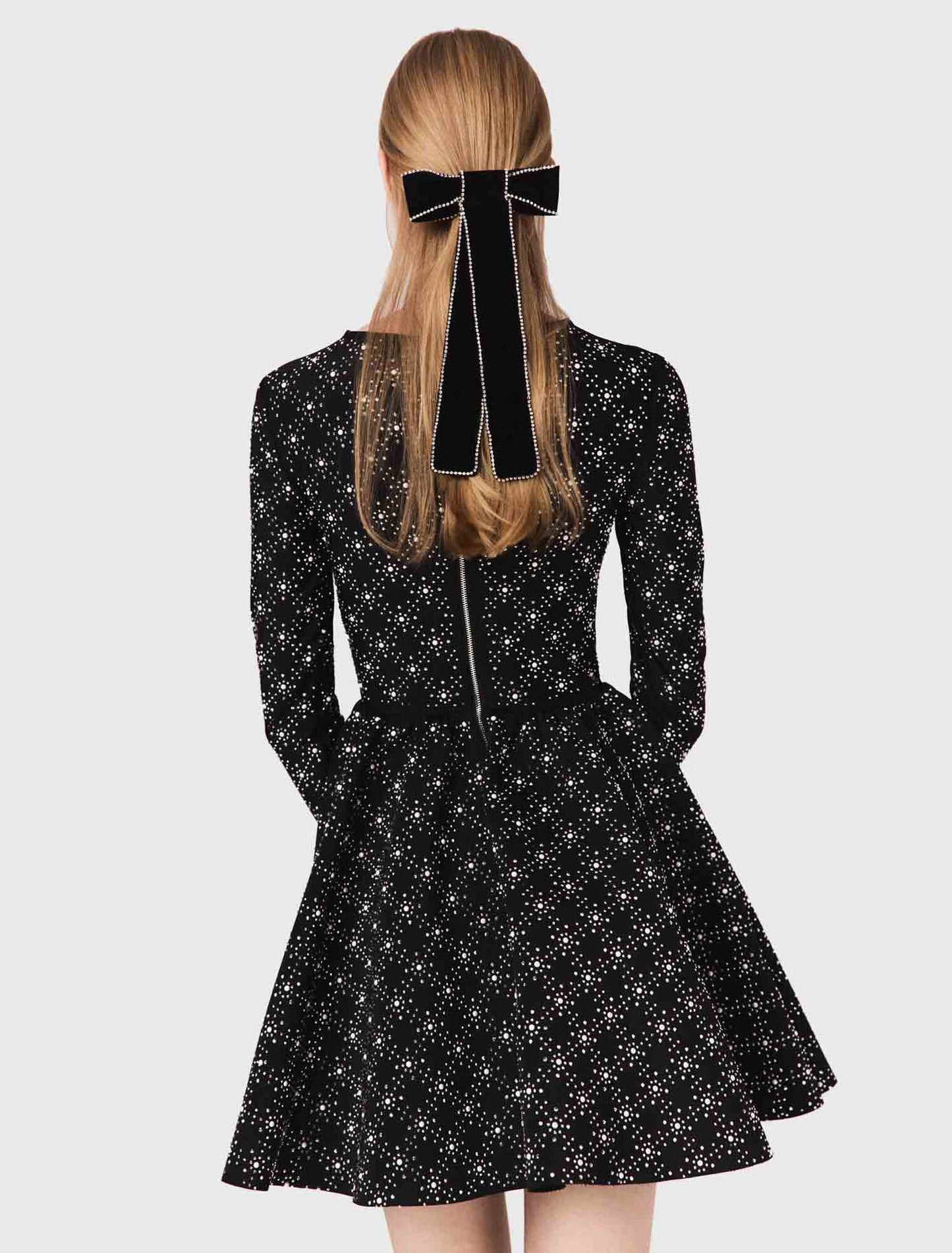 Pearl and rhinestone skater dress Black