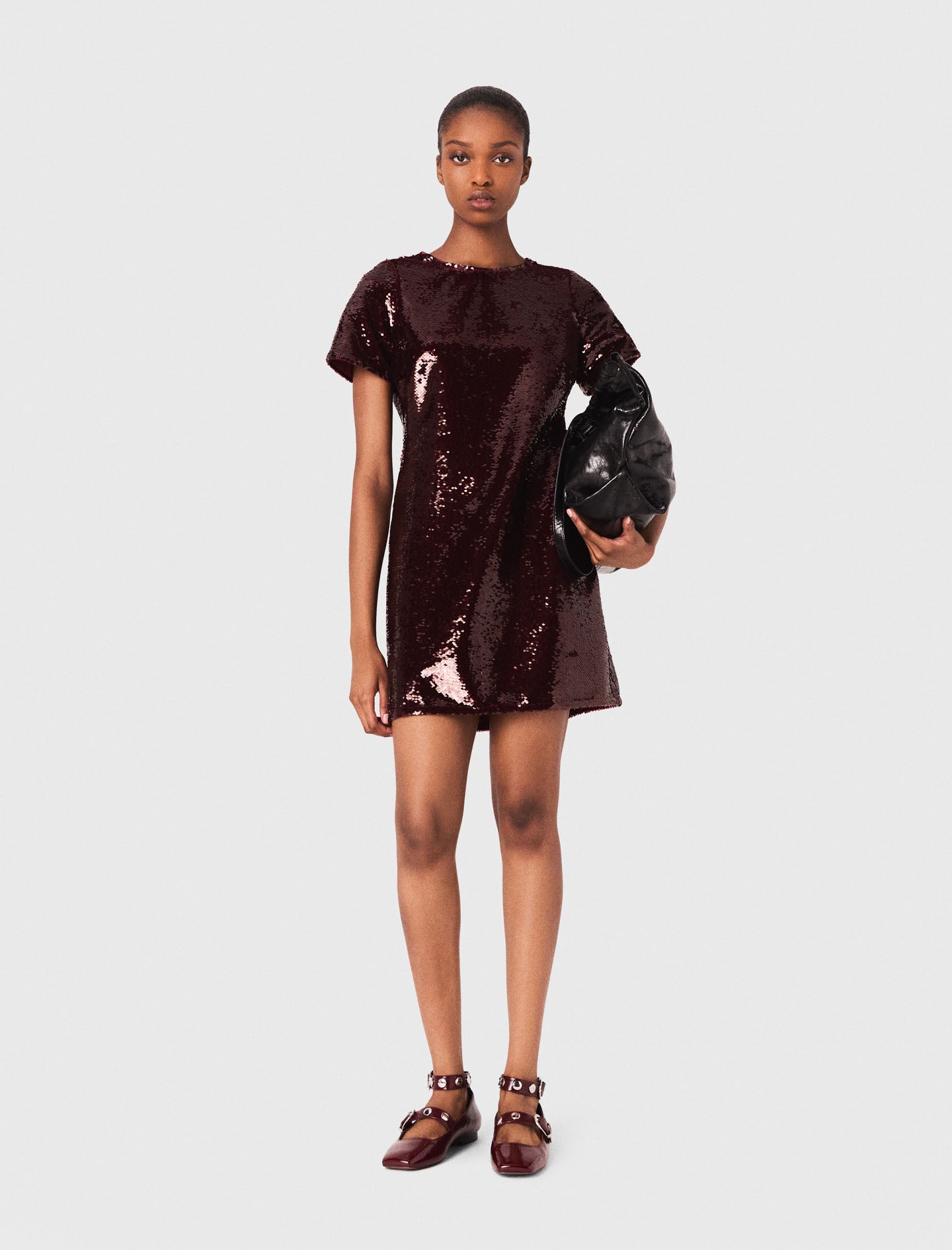 Sequin-embroidered short dress Burgundy