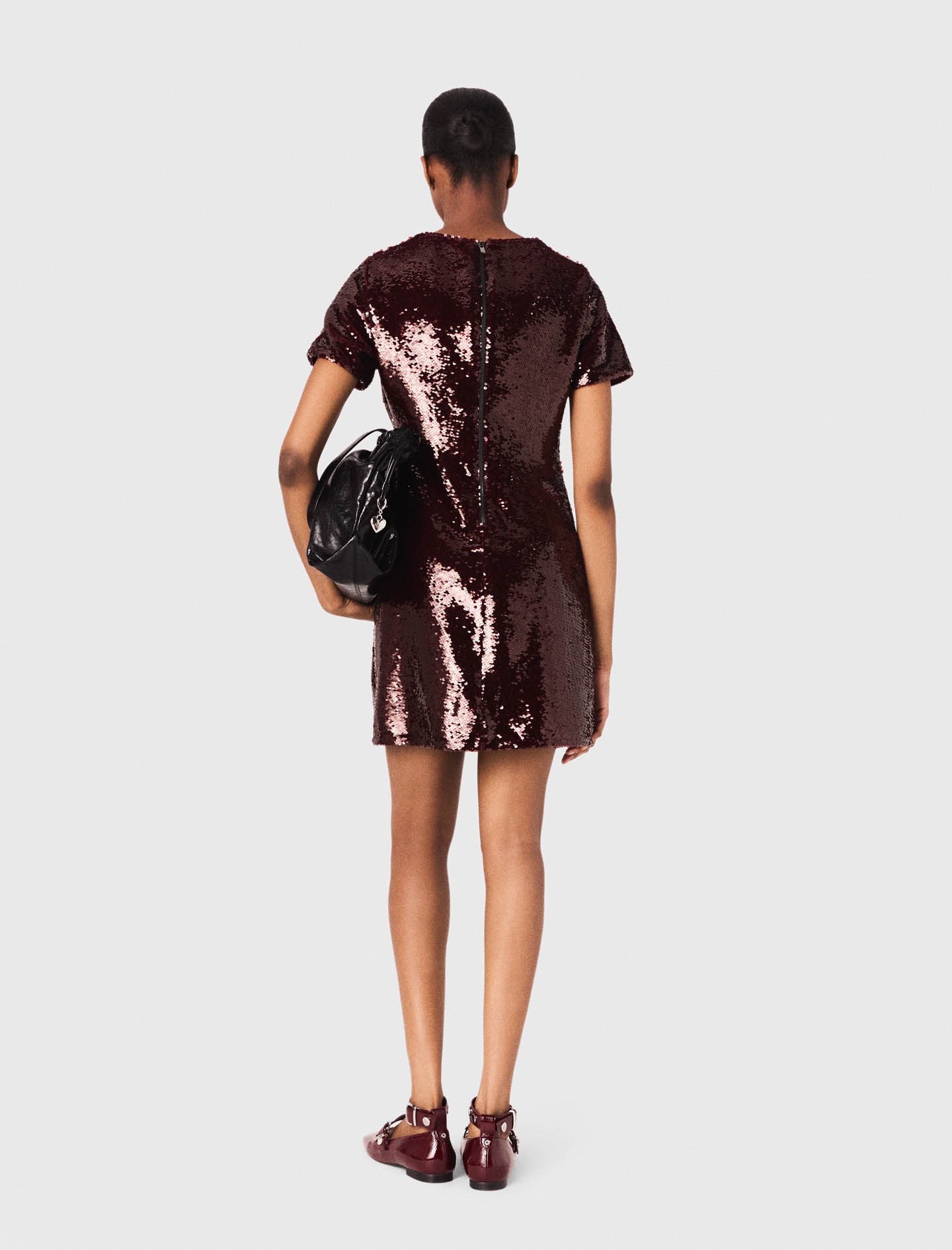 Sequin-embroidered short dress Burgundy
