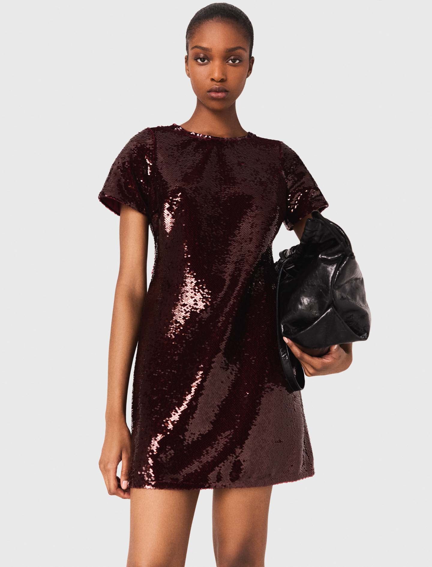 Sequin-embroidered short dress Burgundy