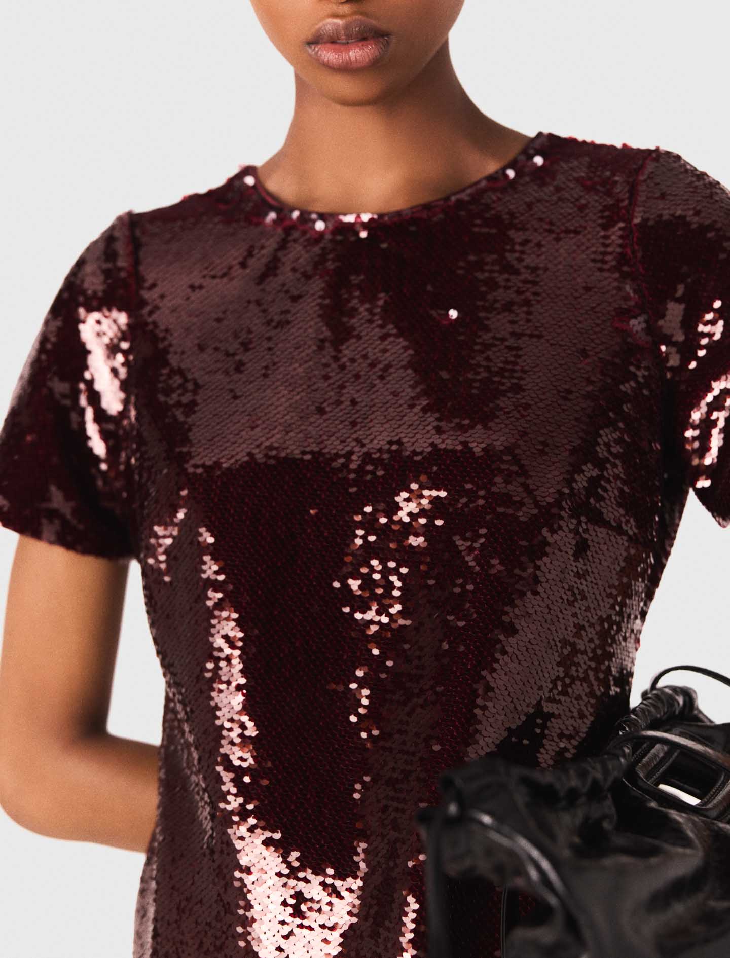 Sequin-embroidered short dress Burgundy