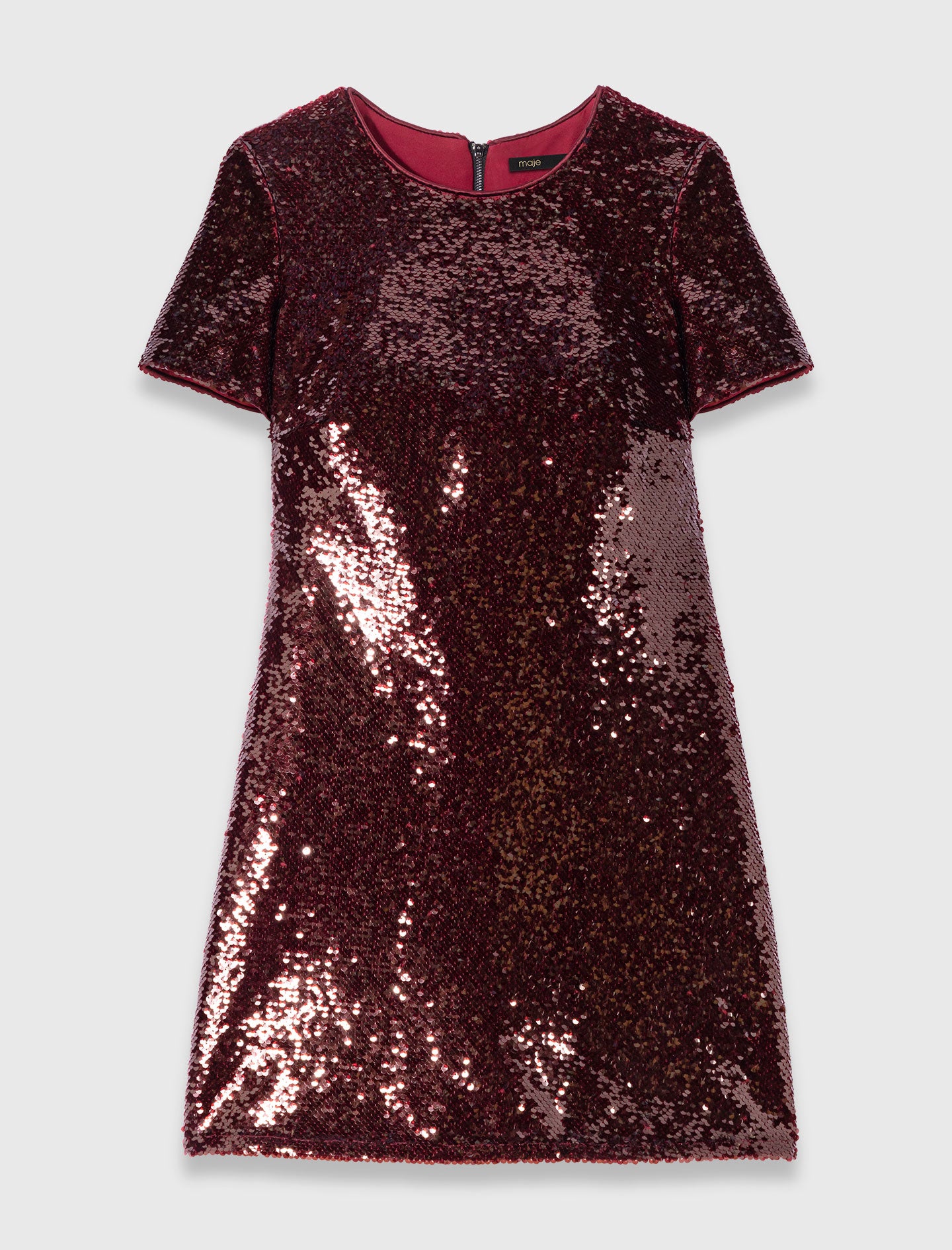 Sequin-embroidered short dress Burgundy