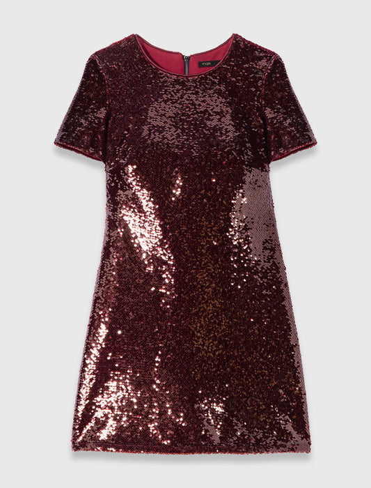 Sequin-embroidered short dress Burgundy