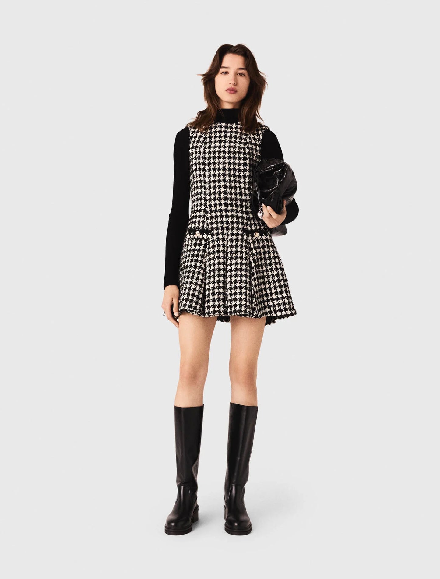 Flared tweed dress Black / White