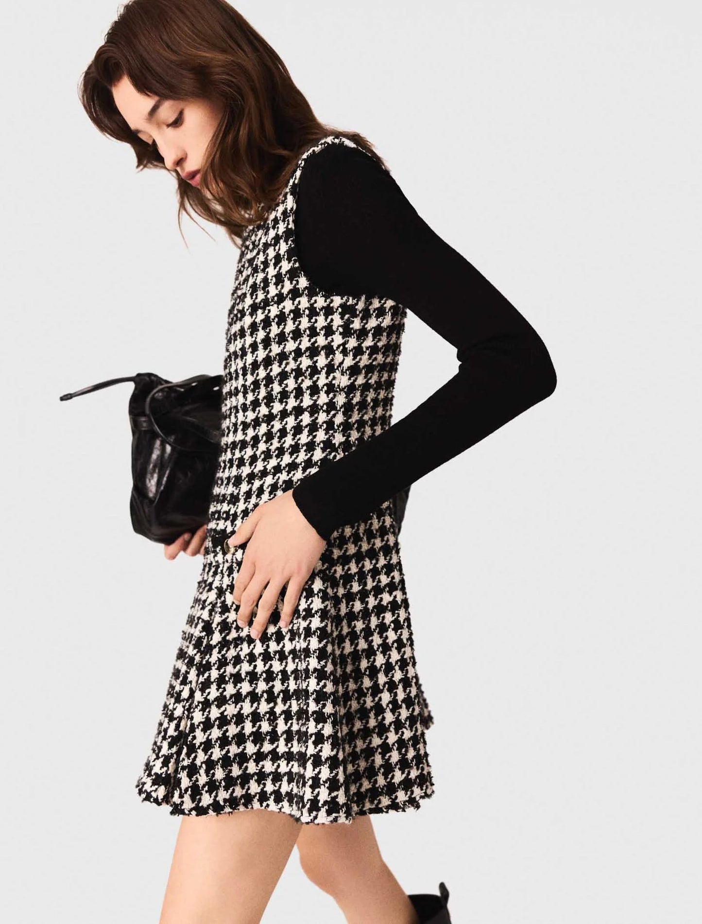 Flared tweed dress Black / White