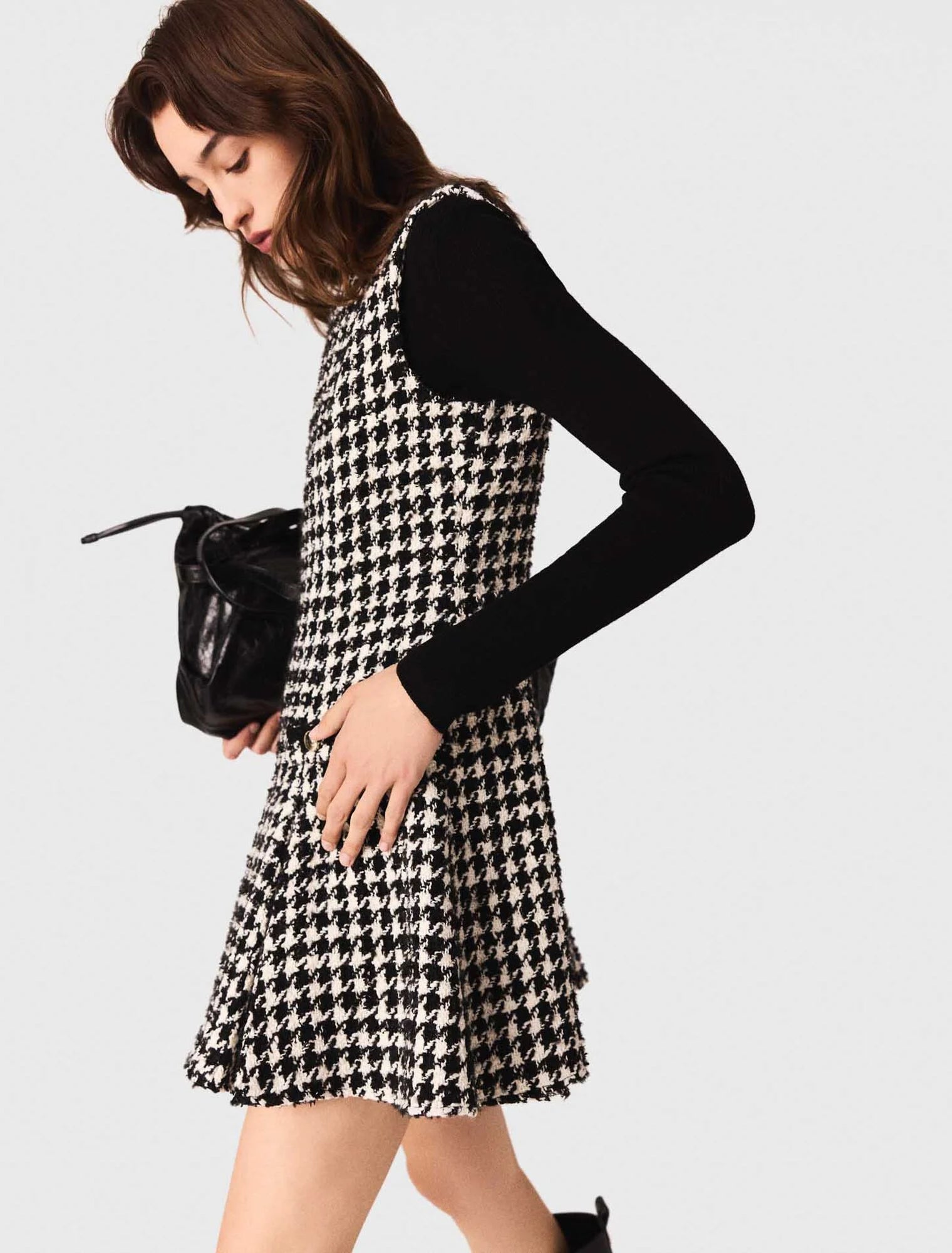 Flared tweed dress Black / White
