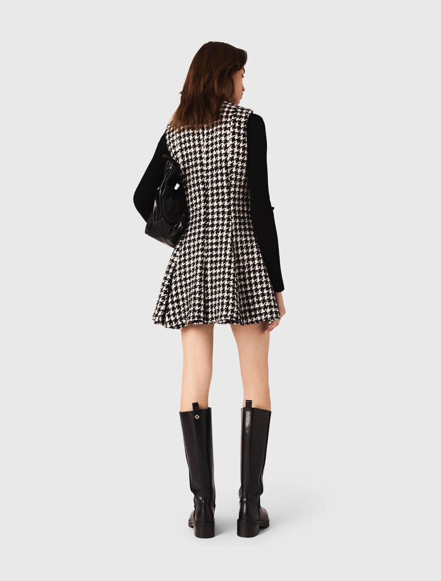 Flared tweed dress Black / White