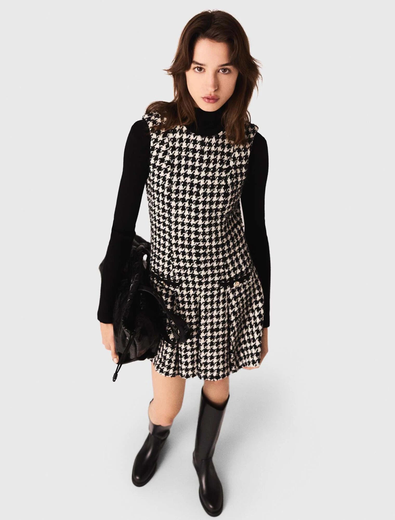 Flared tweed dress Black / White