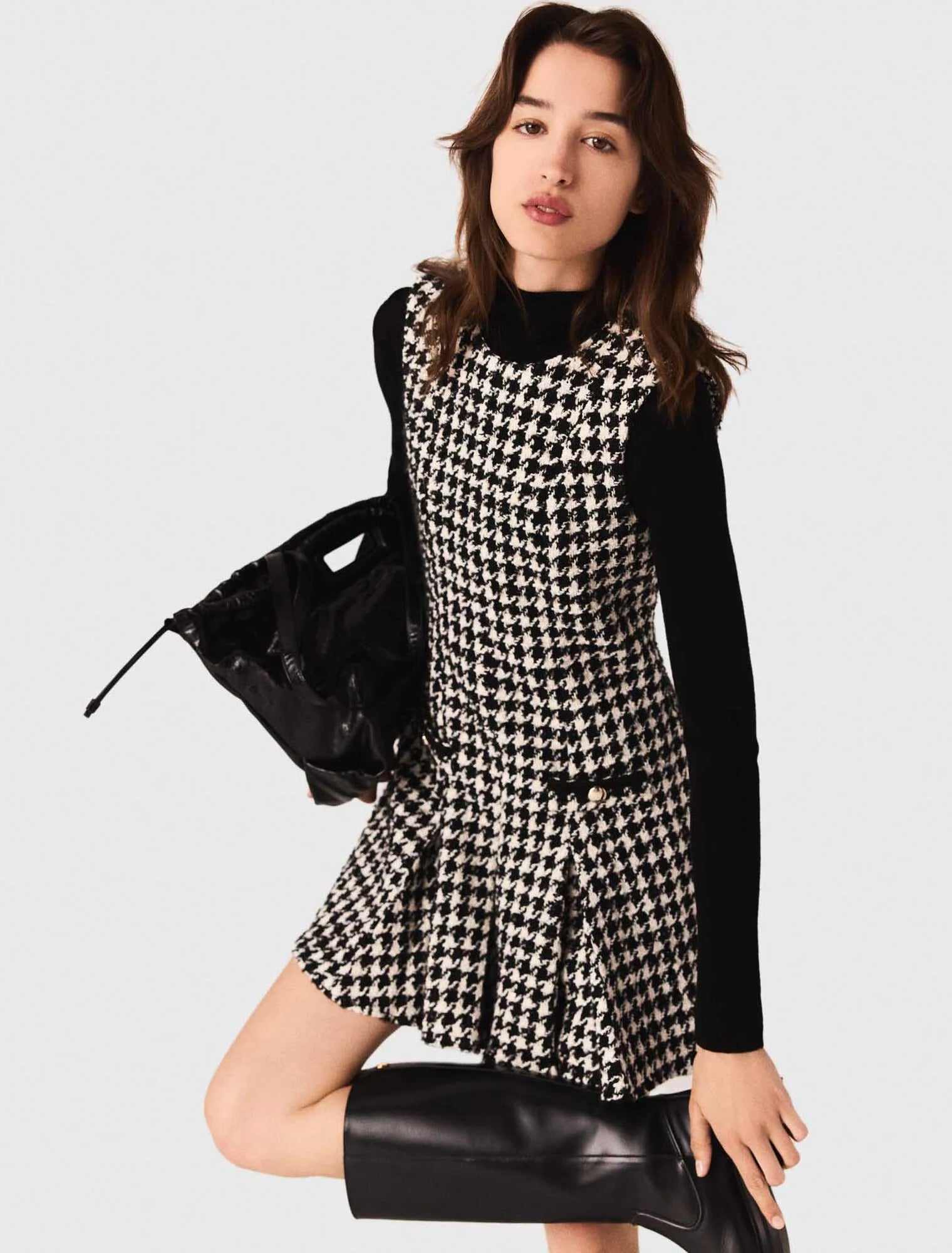 Flared tweed dress Black / White