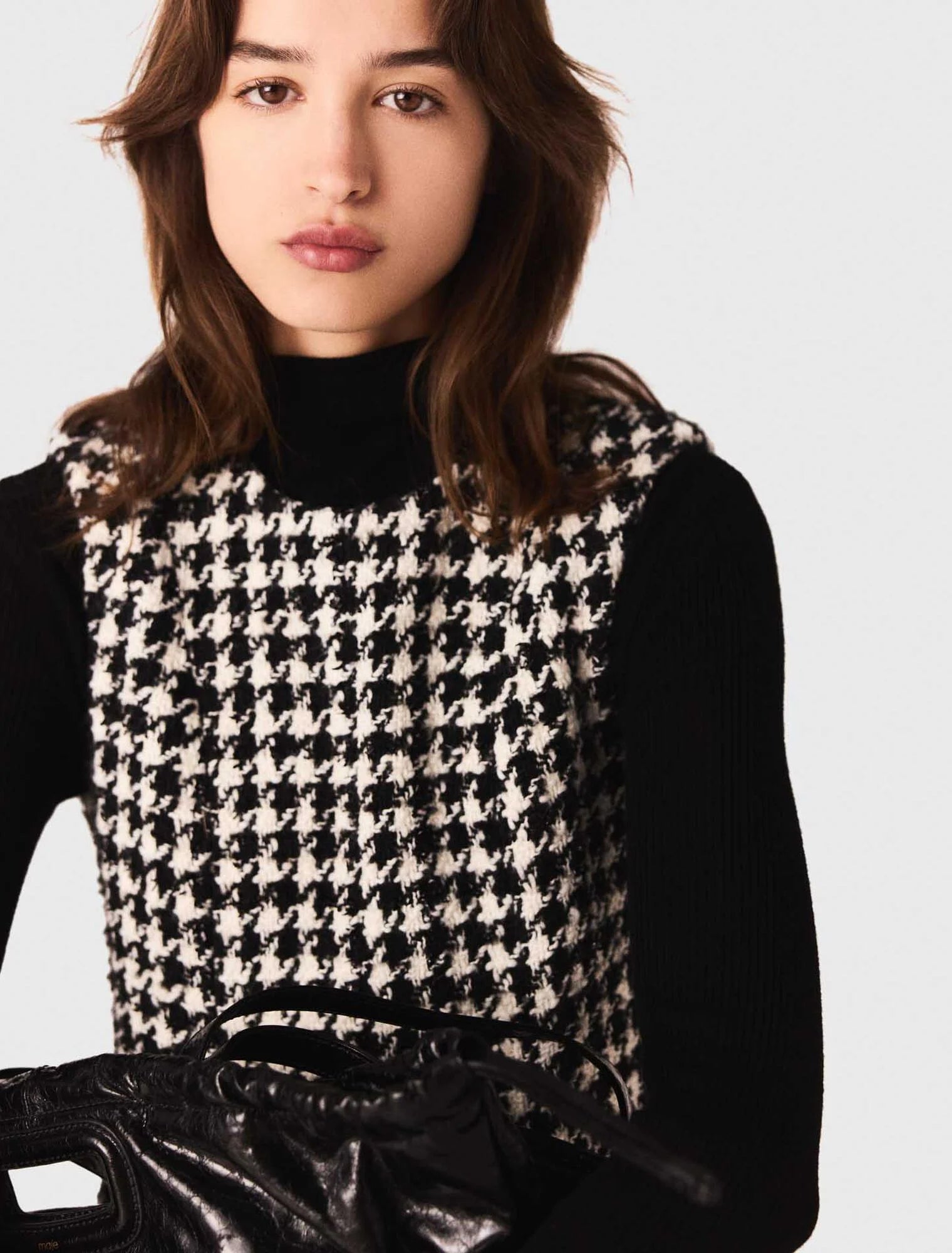 Flared tweed dress Black / White