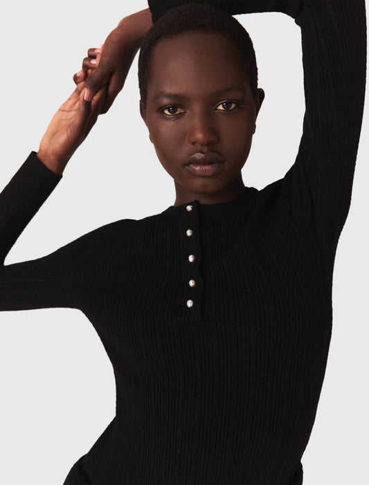 Short beaded-collar knit dress Black