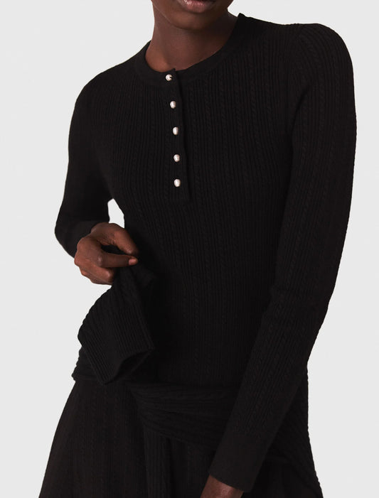 Short beaded-collar knit dress Black