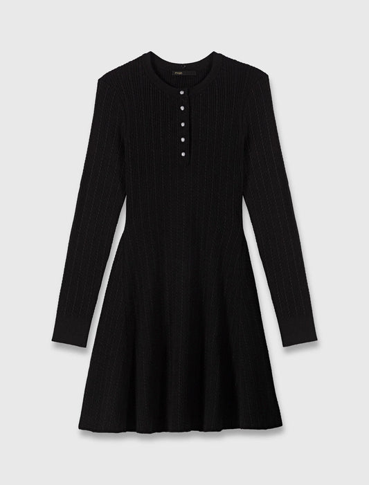 Short beaded-collar knit dress Black