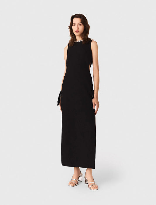 Jewel-collar maxi dress Black