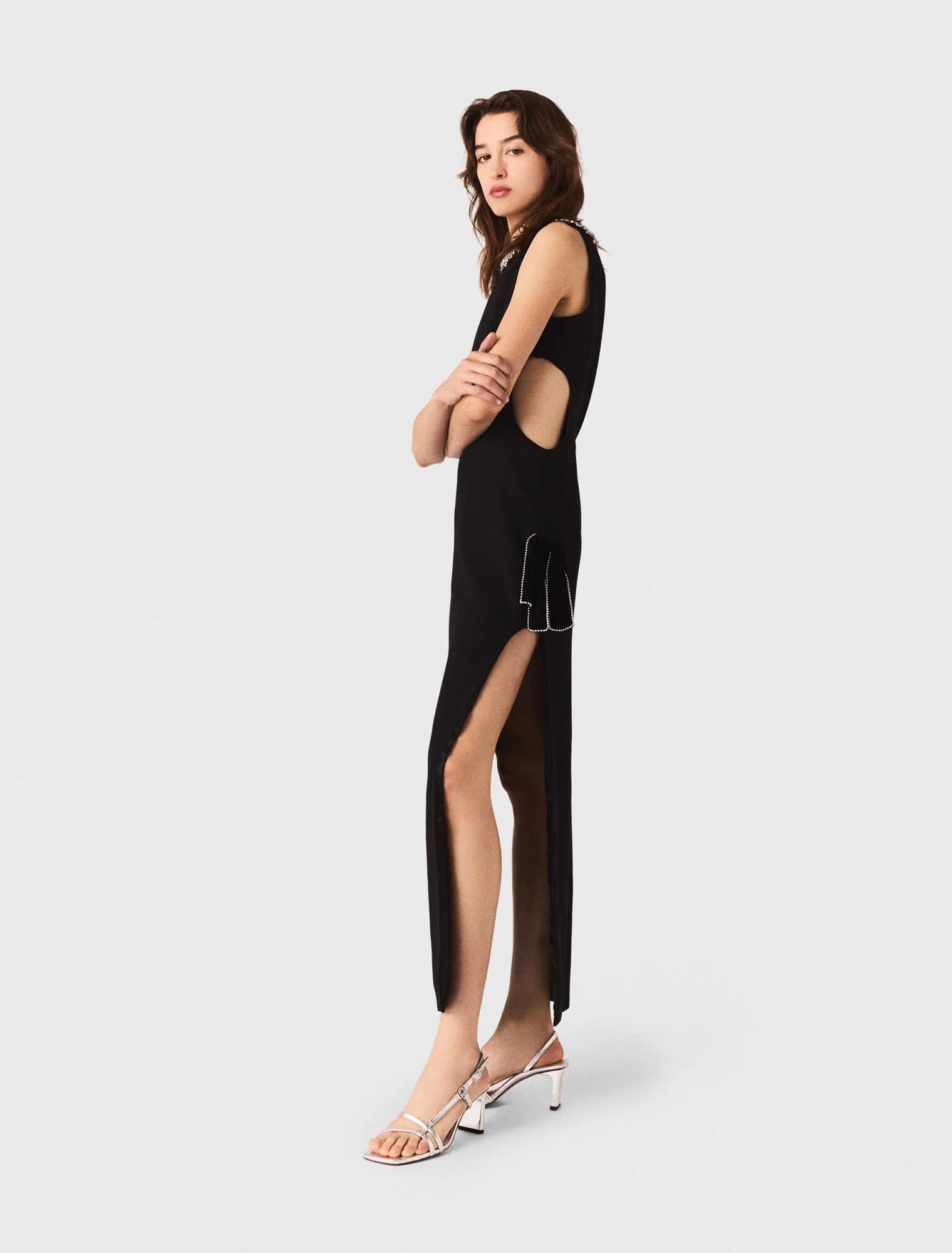 Jewel-collar maxi dress Black