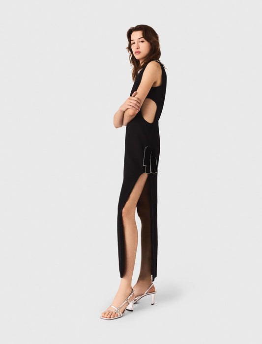 Jewel-collar maxi dress Black