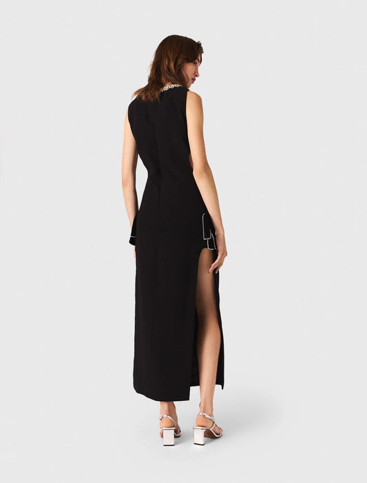 Jewel-collar maxi dress Black