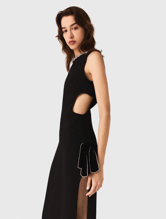 Jewel-collar maxi dress Black