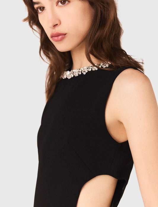 Jewel-collar maxi dress Black