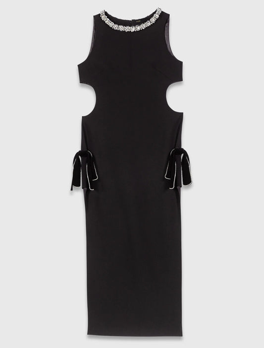 Jewel-collar maxi dress Black