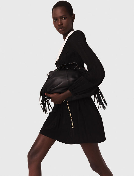Pleated dress with detachable collar Black
