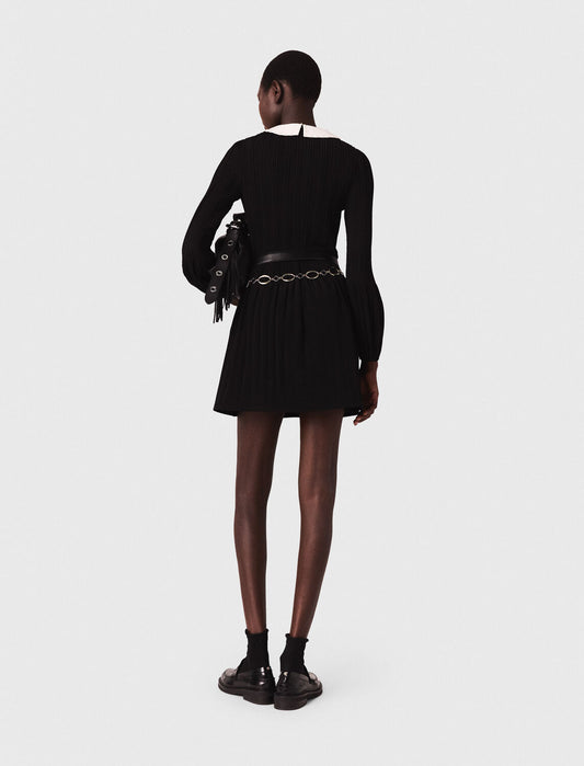 Pleated Dress With Detachable Collar BLACK
