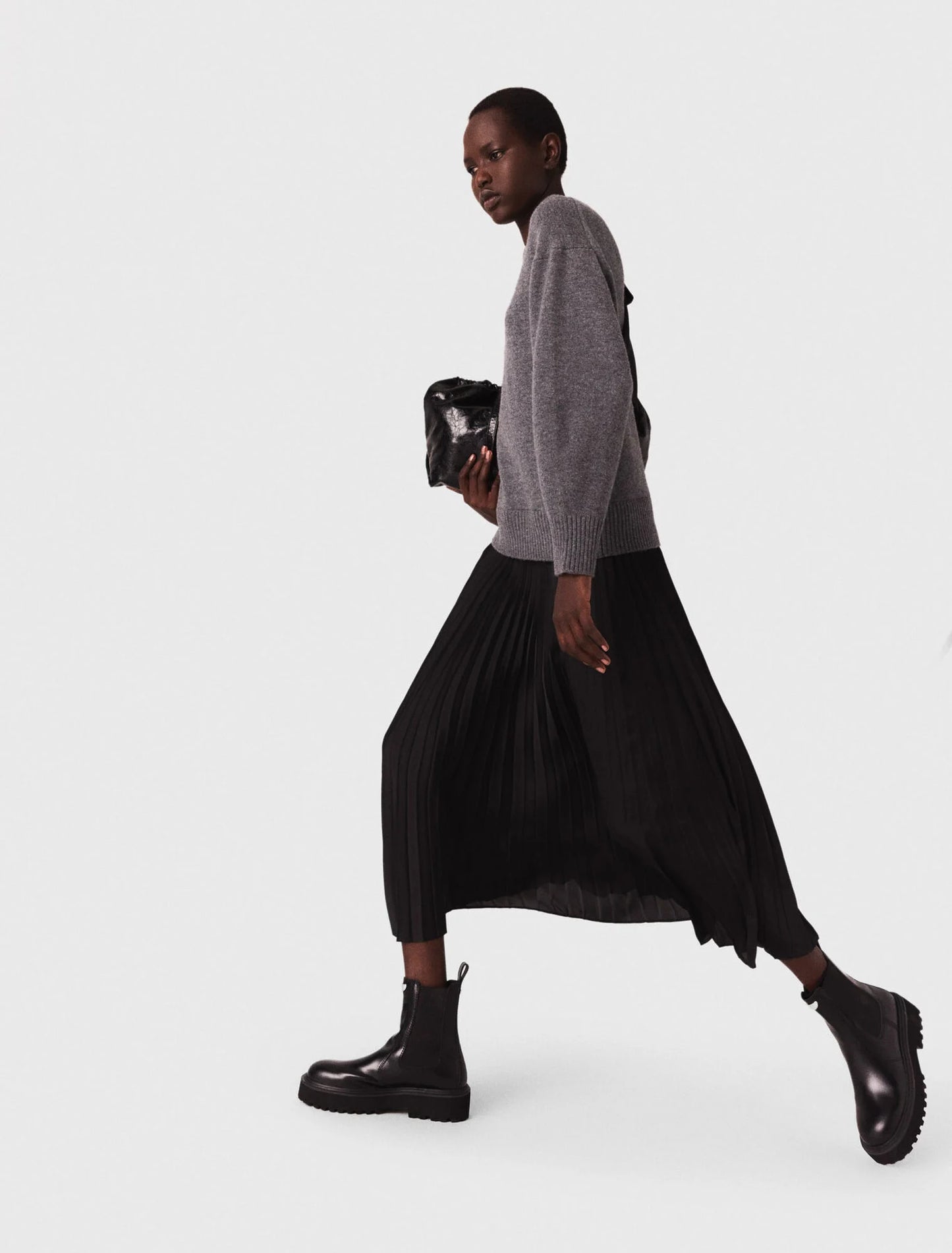 Dual-Material Maxi Dress GREY/BLACK