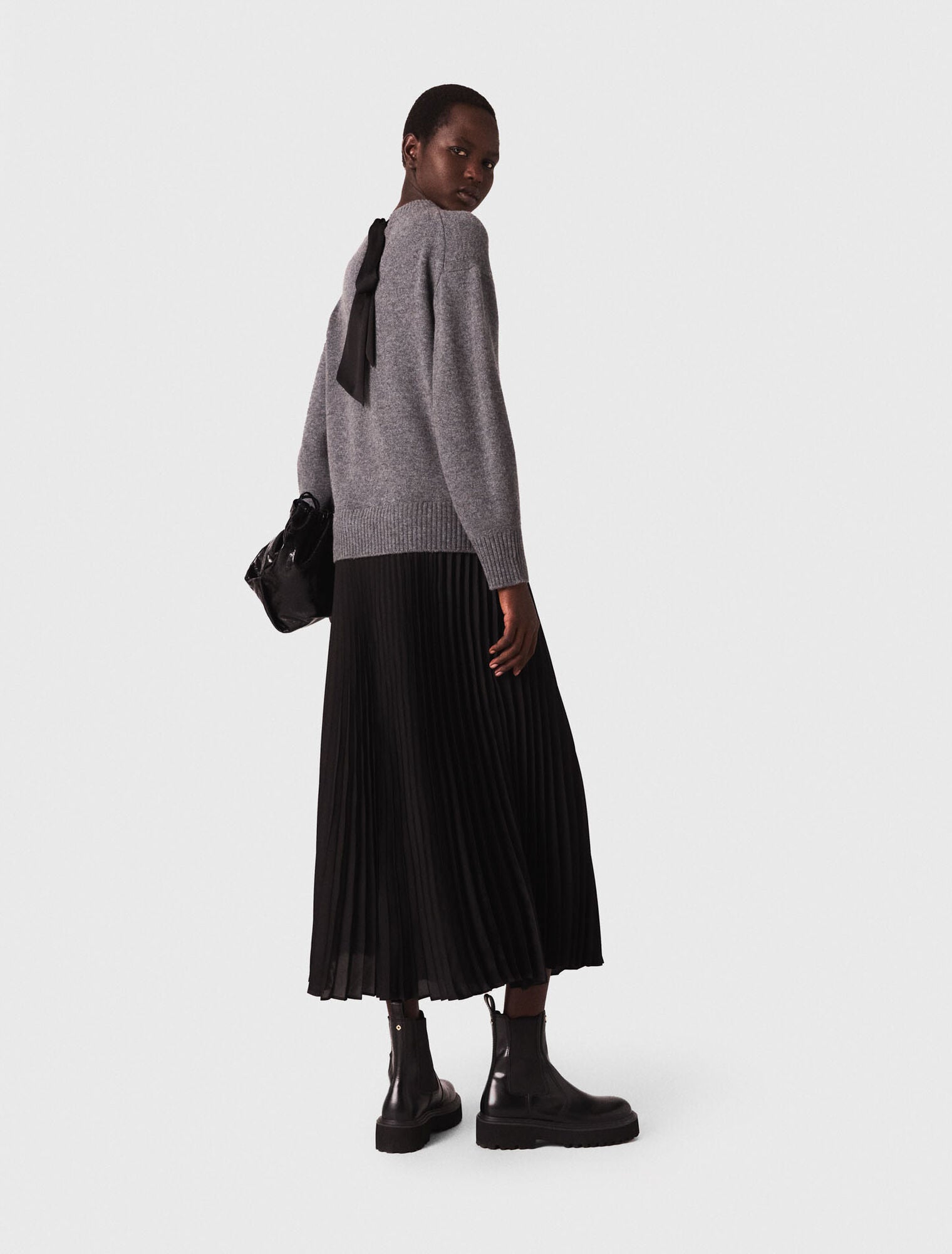 Dual-Material Maxi Dress GREY/BLACK