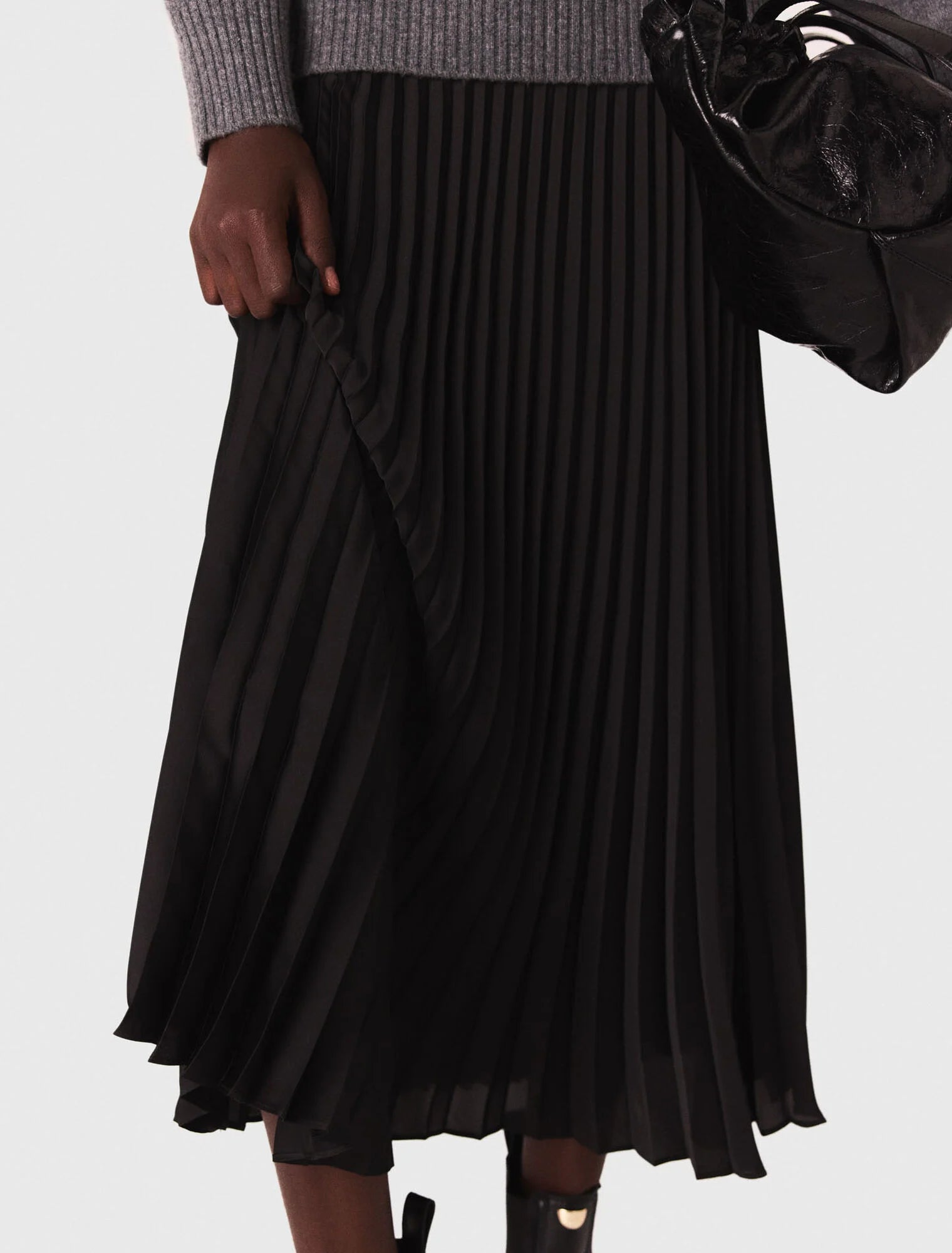 Dual-Material Maxi Dress GREY/BLACK