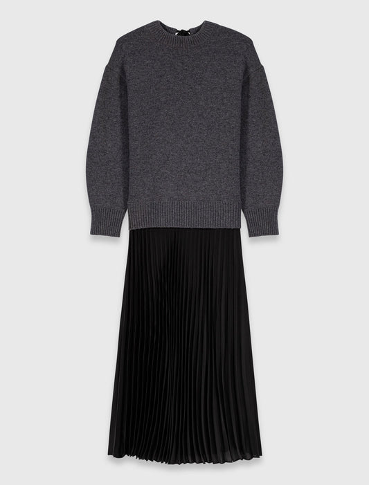 Dual-Material Maxi Dress GREY/BLACK