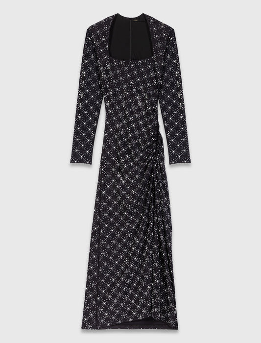 Beaded and rhinestone maxi dress Black