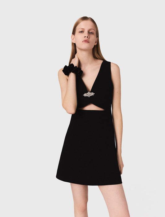 Jewel-embroidered short dress Black