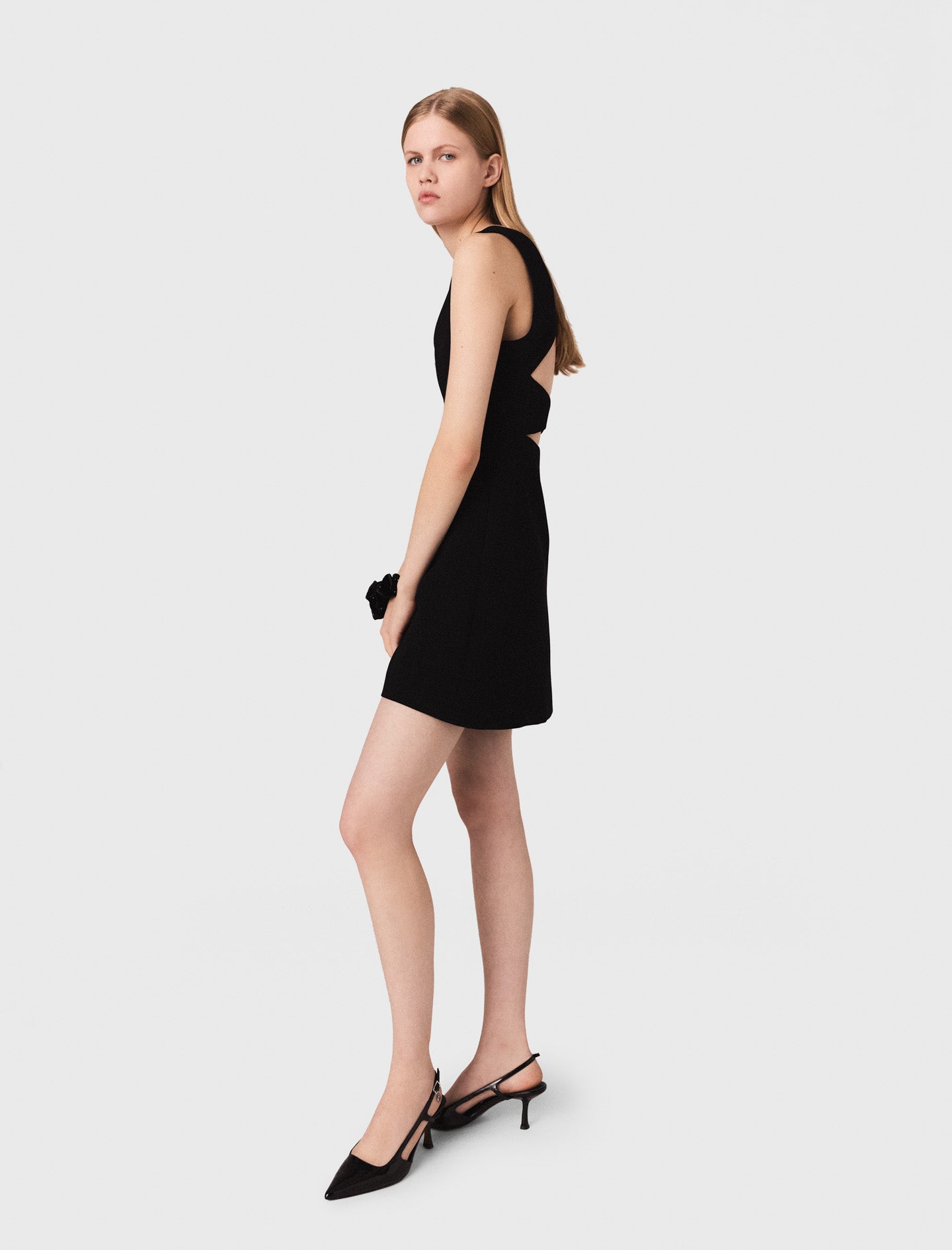 Jewel-embroidered short dress Black