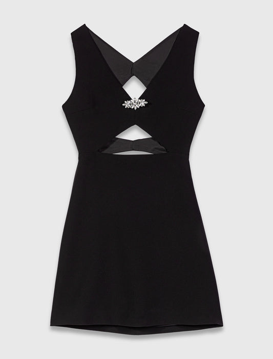 Jewel-embroidered short dress Black