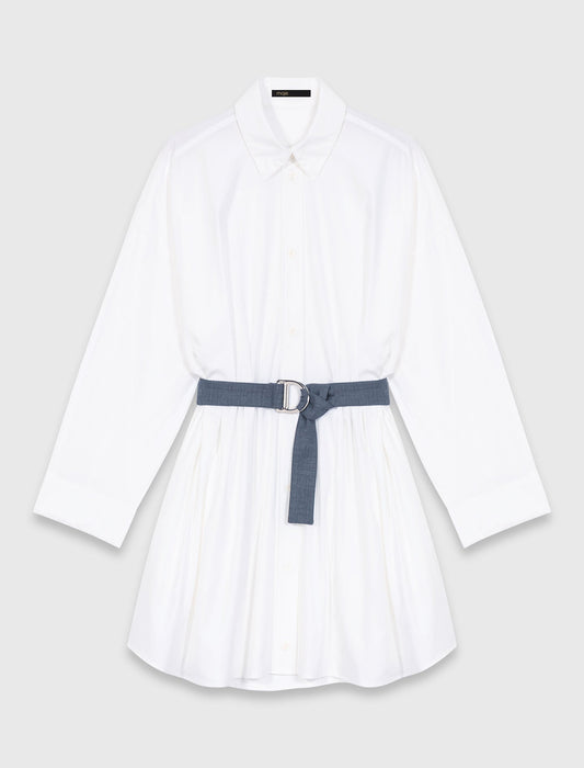 Shirt Dress With Contrast Belt WHITE